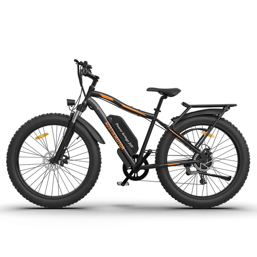 AOSTIRMOTOR S07-B 26" 750W Electric Bike Fat Tire P7 48V 12.5AH Removable Lithium Battery for Adults with Detachable Rear Rack Fender(Black)